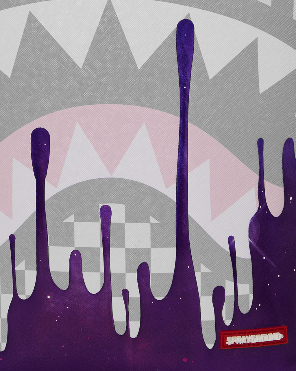 Sprayground Cosmic Chaos backpack with purple drip skyline graphic