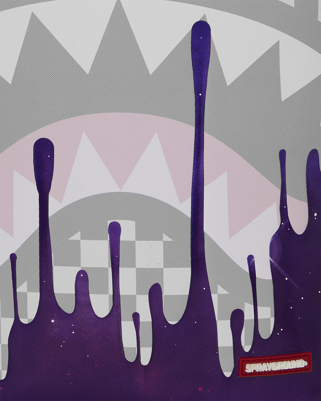 Sprayground Cosmic Chaos backpack with purple drip skyline graphic