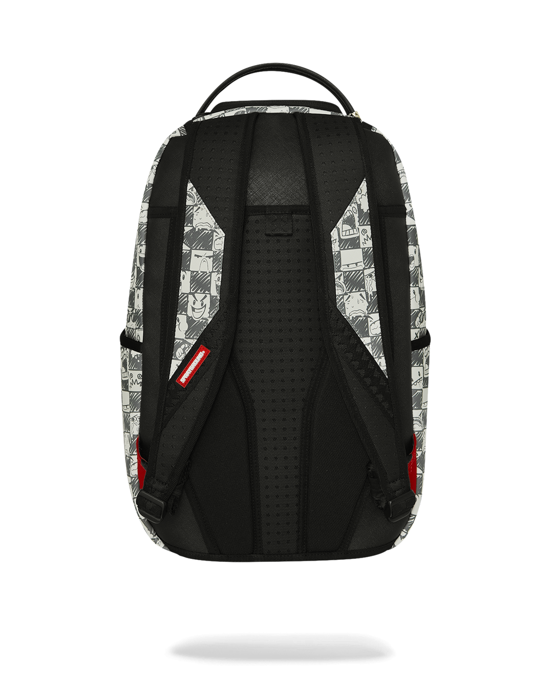 Sprayground backpack back panel with mesh shoulder straps and black support