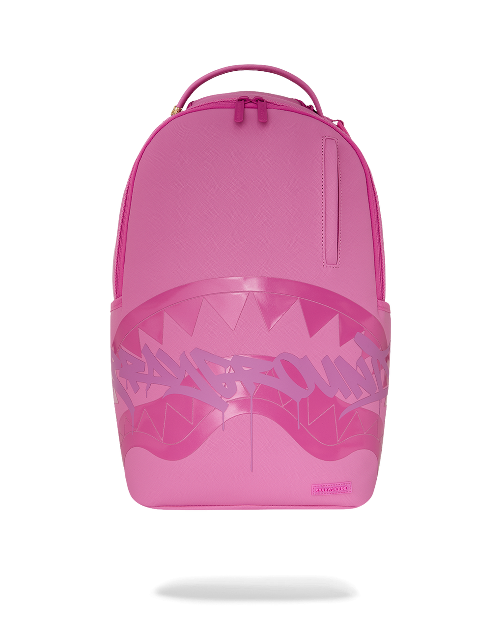 Pink shark-graphic bubble pop backpack bag with top handle and front wave print