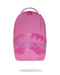 Pink shark-graphic bubble pop backpack bag with top handle and front wave print