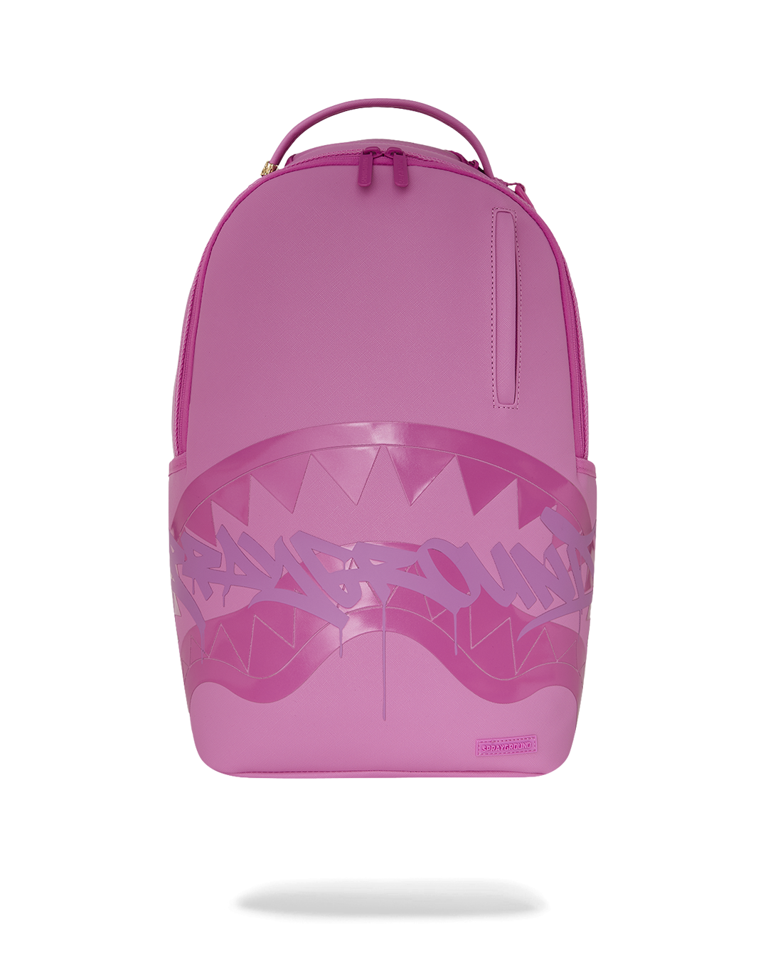 Pink shark-graphic bubble pop backpack bag with top handle and front wave print