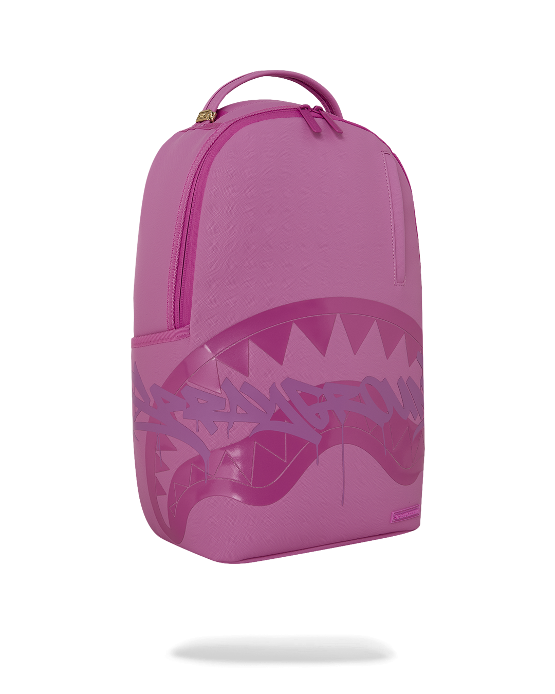 Pink shark-graphic bubble pop backpack bag with curved top handle and front print
