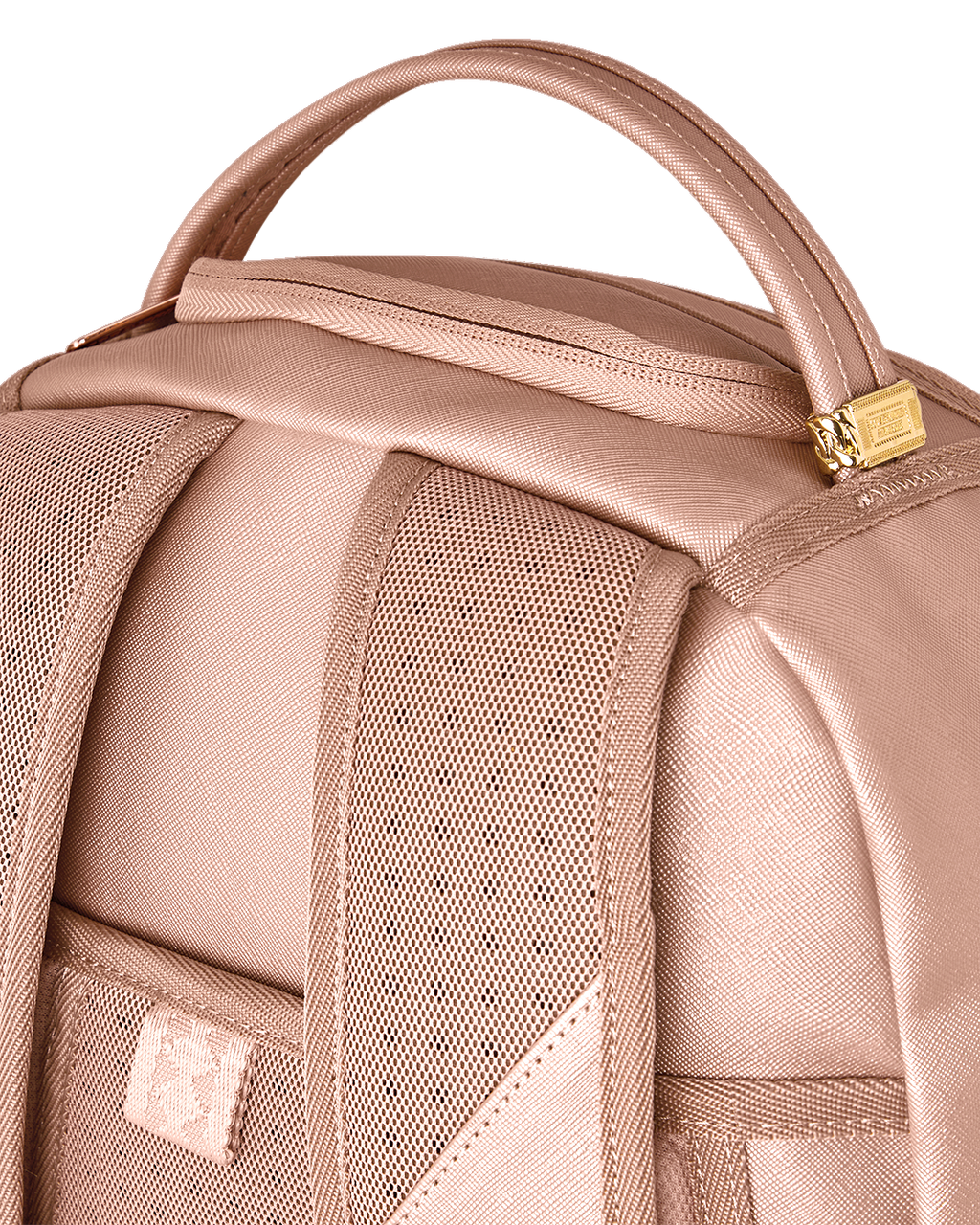Sprayground rose backpack close-up of mesh back padding and pocket