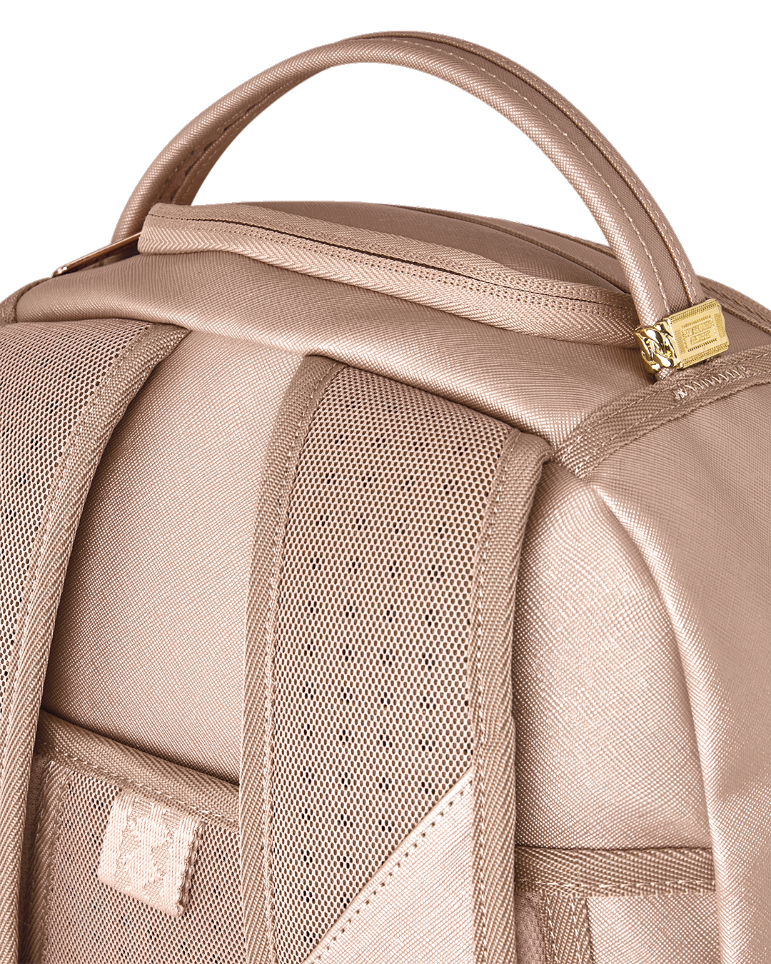 Sprayground rose backpack close-up of mesh back padding and pocket
