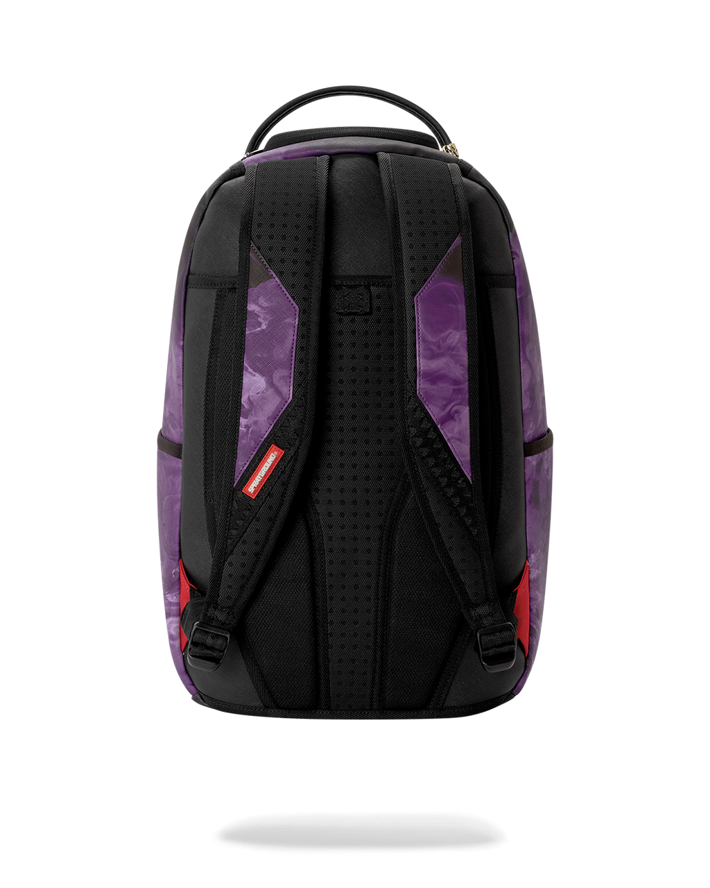 Purple backpack bag with black perforated back panel and adjustable shoulder straps