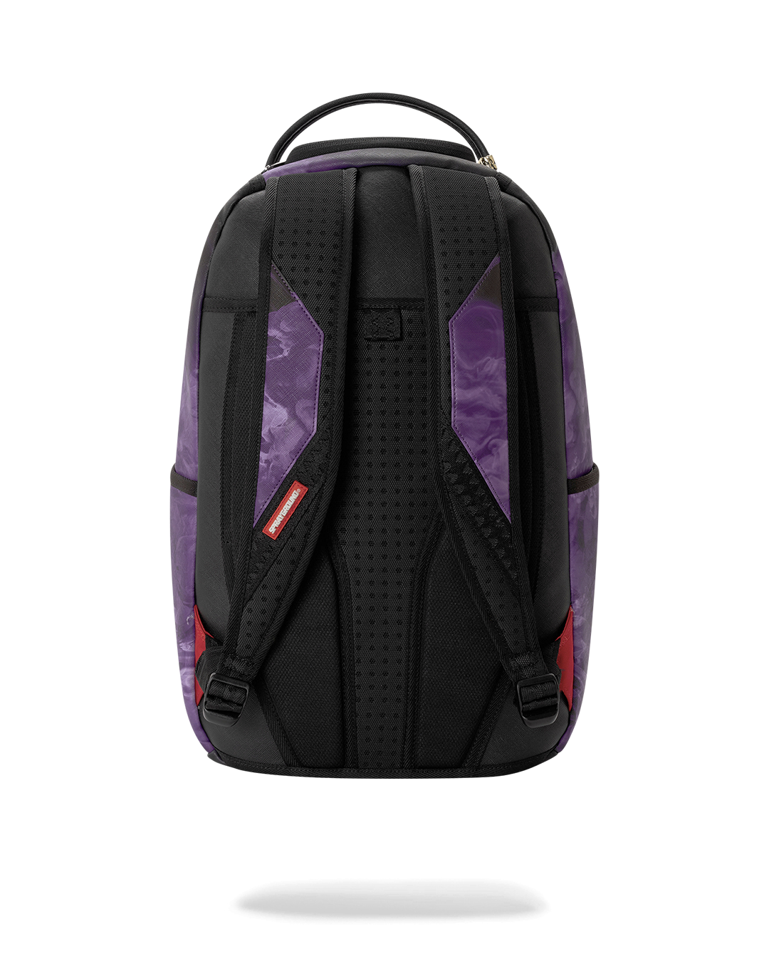 Purple backpack bag with black perforated back panel and adjustable shoulder straps