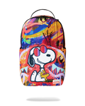 Peanuts Snoopy graphic backpack with multicolor splash art and red top handle