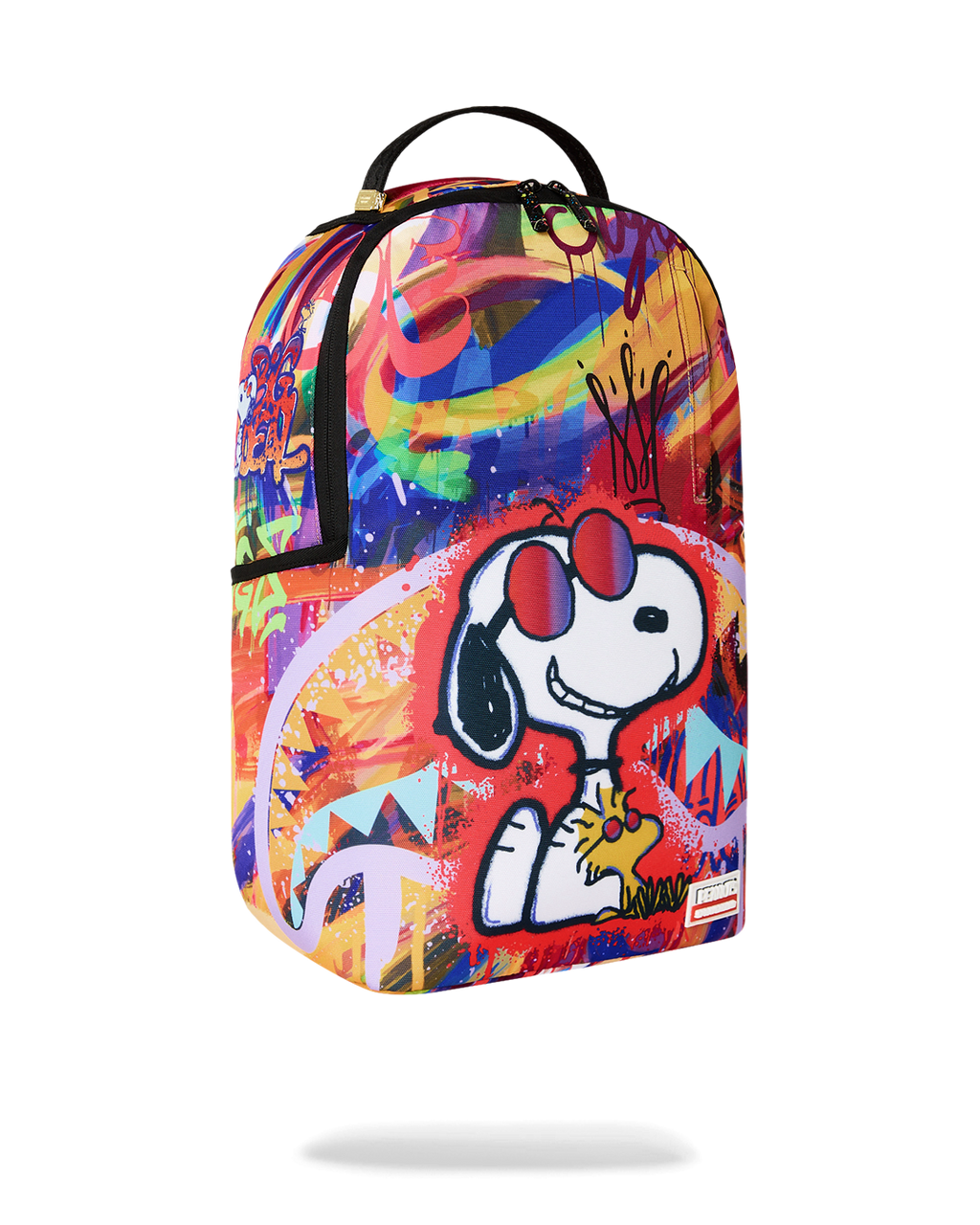 Peanuts Snoopy graphic backpack with multicolor abstract print and front kangaroo art