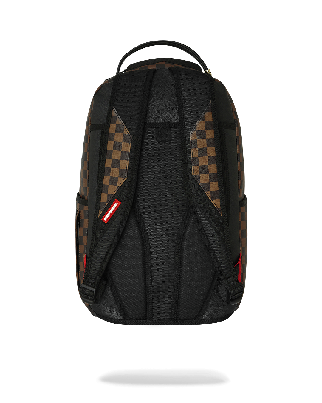 Brown check backpack with padded mesh back panel and adjustable shoulder straps