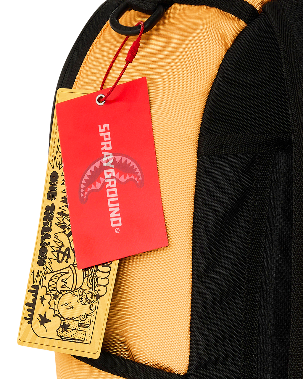 Sprayground Peanuts Franklin backpack, red Sprayground hang tag on orange side