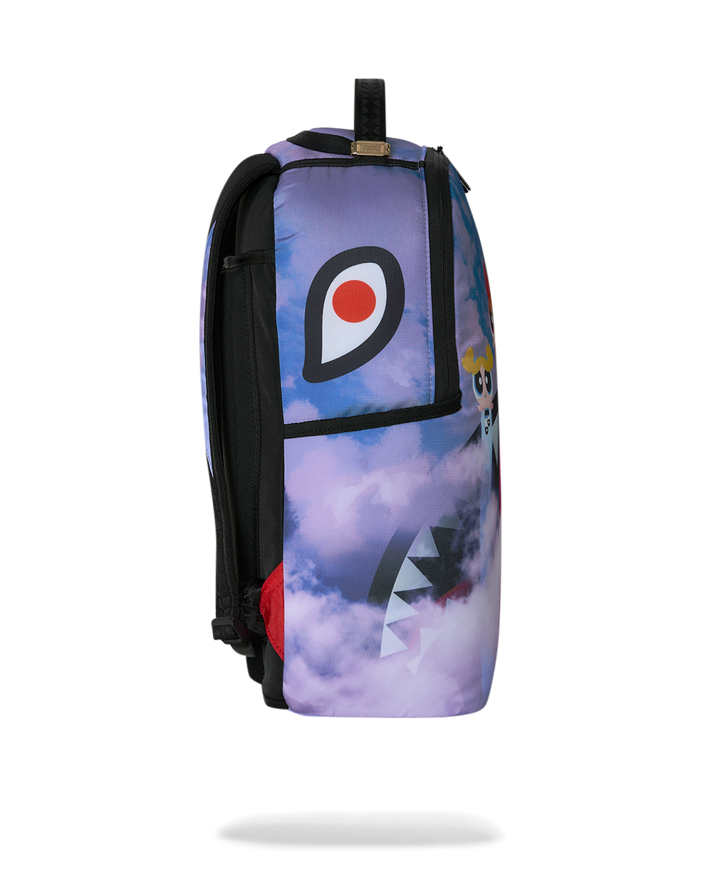 Sprayground Cloudbreaker backpack with large black-and-red logo panel and side zipper
