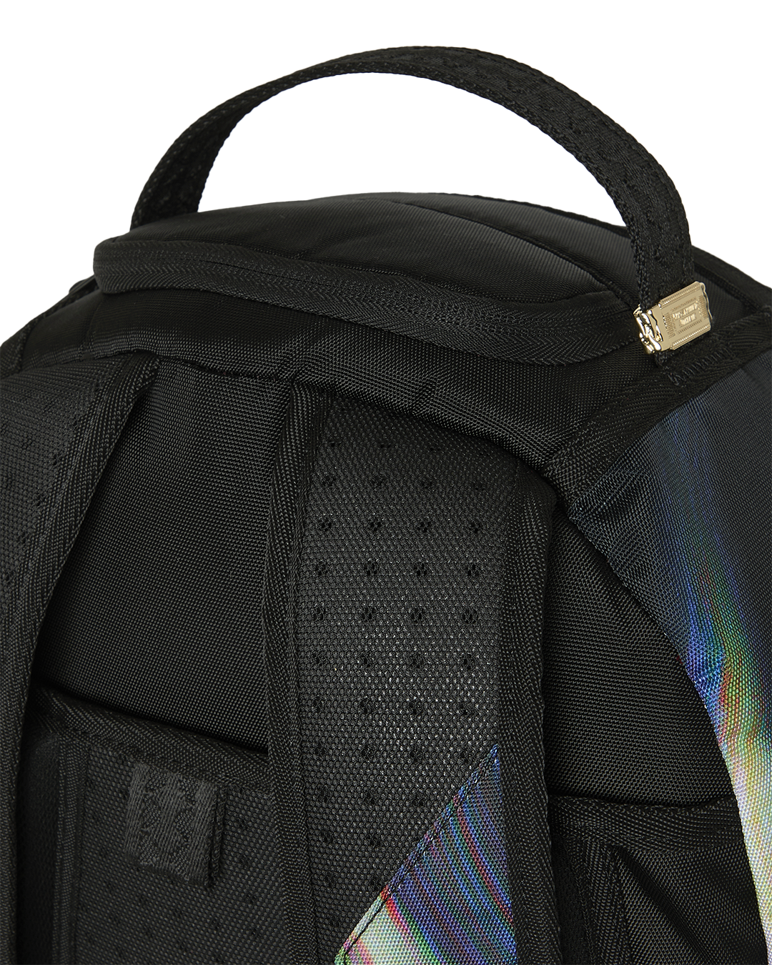 Sprayground Power Flex backpack close-up of padded shoulder straps and textured backing