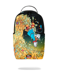 Sprayground Money Rider backpack bag with colorful Scrooge-themed front graphic and black trim