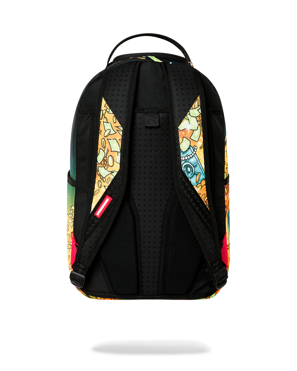 Sprayground Money Rider backpack bag back panel with padded black straps and mesh details