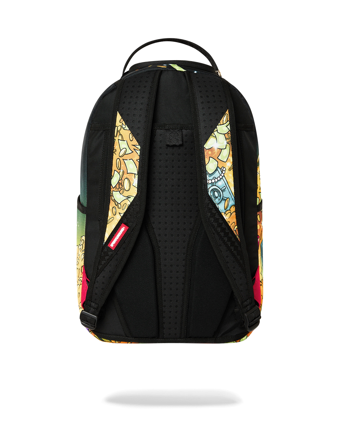 Sprayground Money Rider backpack bag back panel with padded black straps and mesh details