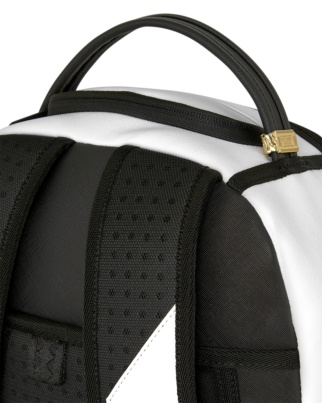 Black padded backpack back panel with perforated foam and adjustable shoulder straps