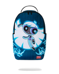 Kids' blue backpack with cartoon face graphic and lightning accents