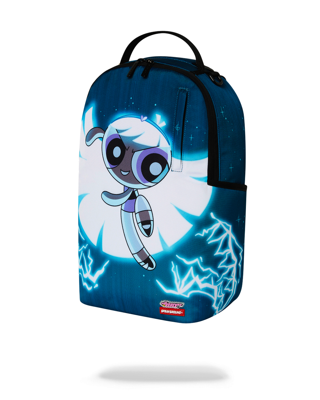 Kids' blue backpack with cartoon character art and bright lightning design
