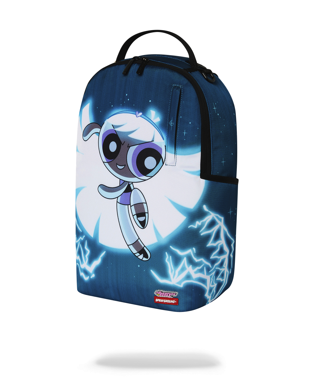 Kids' blue backpack with cartoon character art and bright lightning design