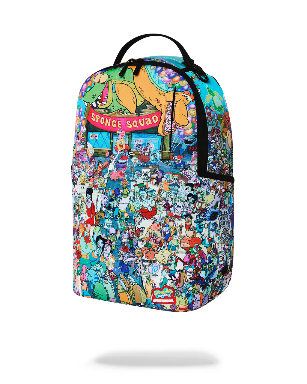 Sprayground SpongeBob Sponge Squad backpack with teal zipper edge and front panel