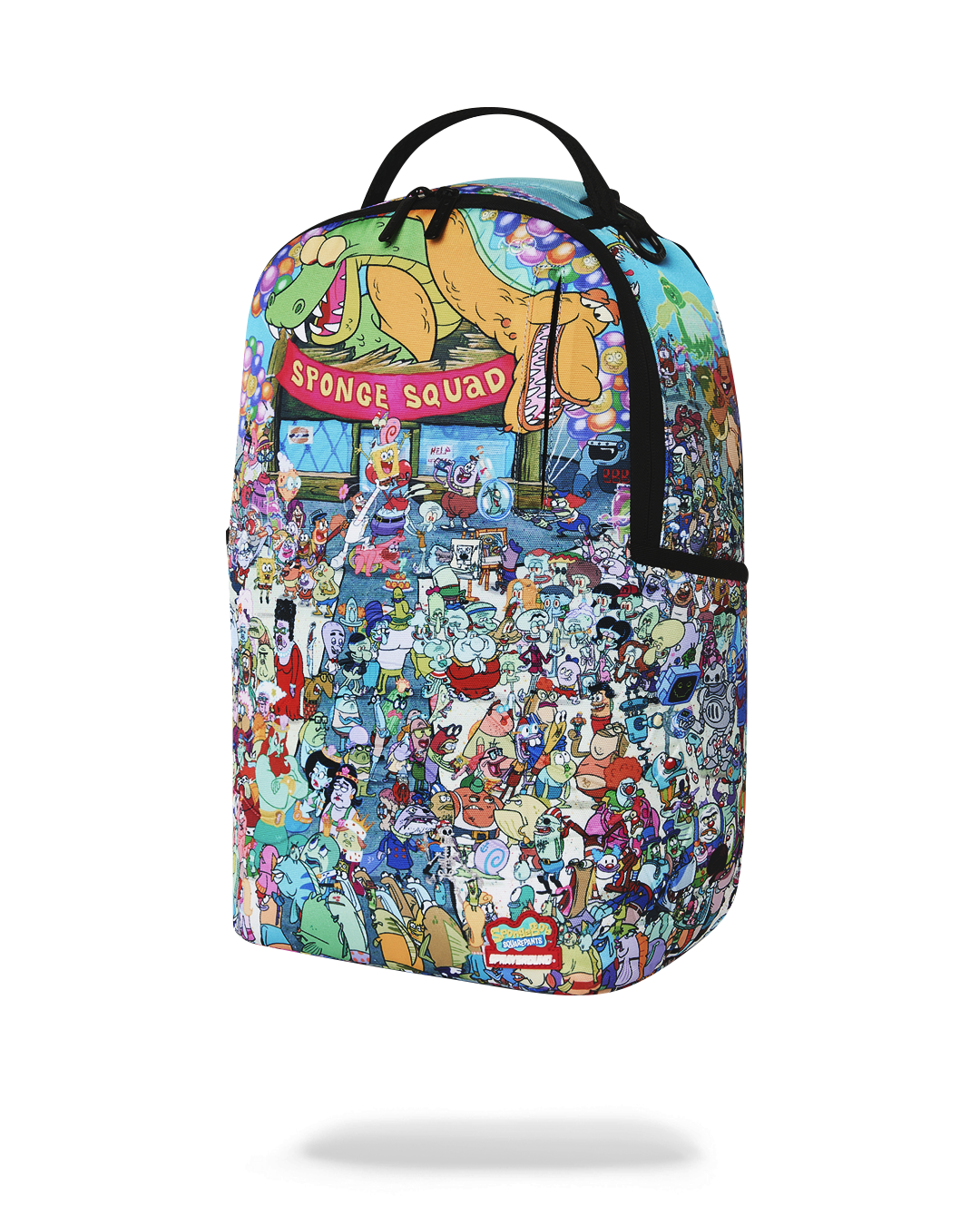 Sprayground SpongeBob Sponge Squad backpack with teal zipper edge and front panel