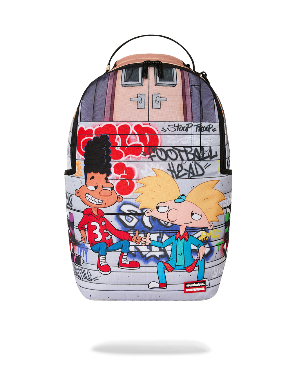 Kids character graphic backpack with top handle and front zip panel