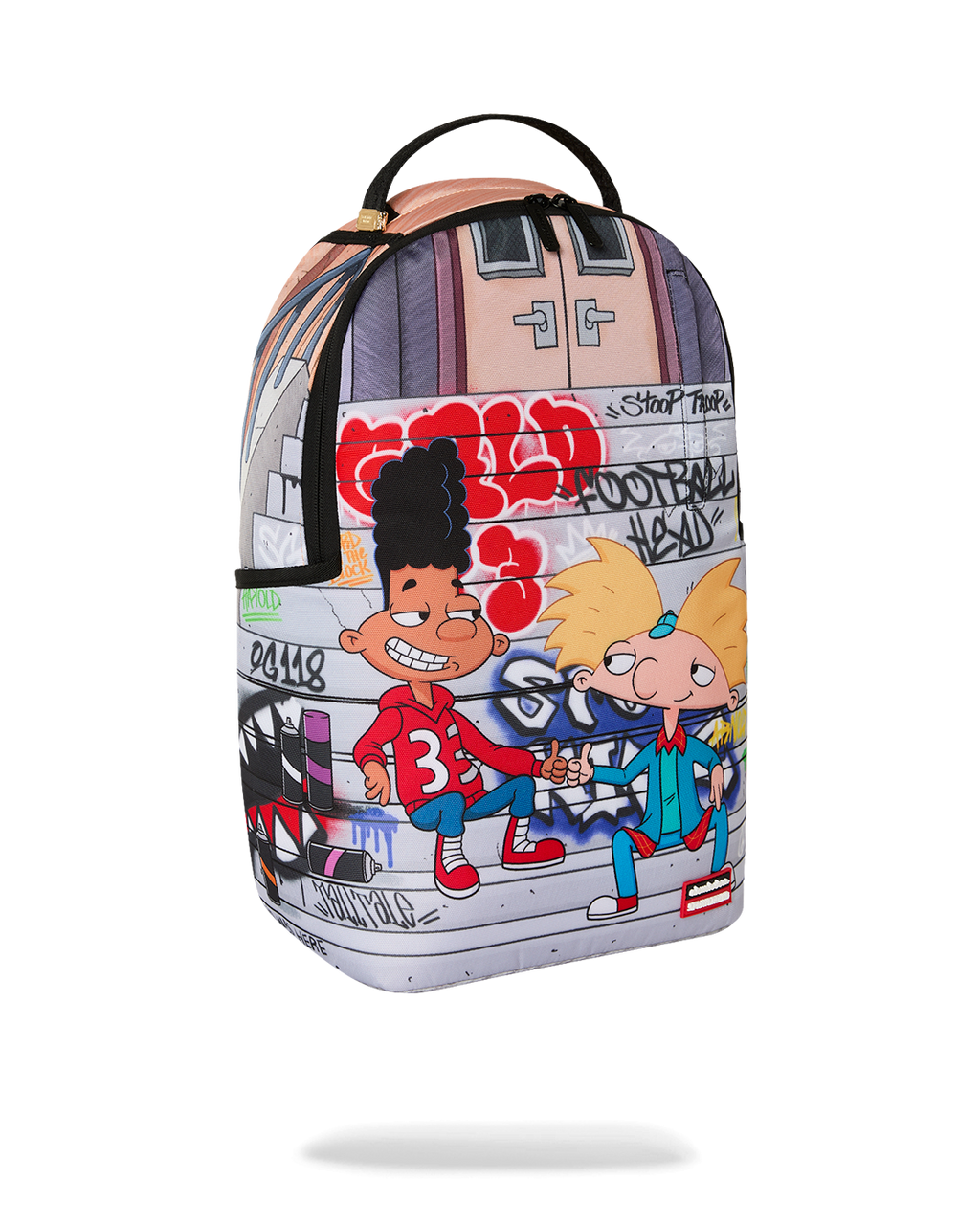 Kids graphic backpack with cartoon characters on front and side panel
