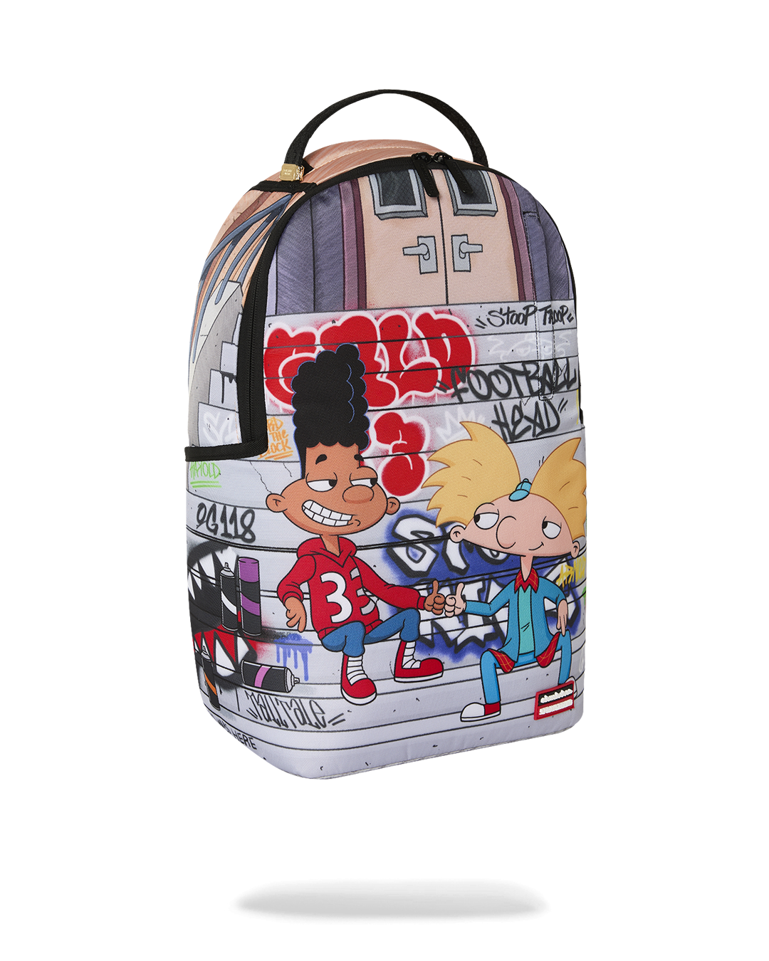Kids graphic backpack with cartoon characters on front and side panel