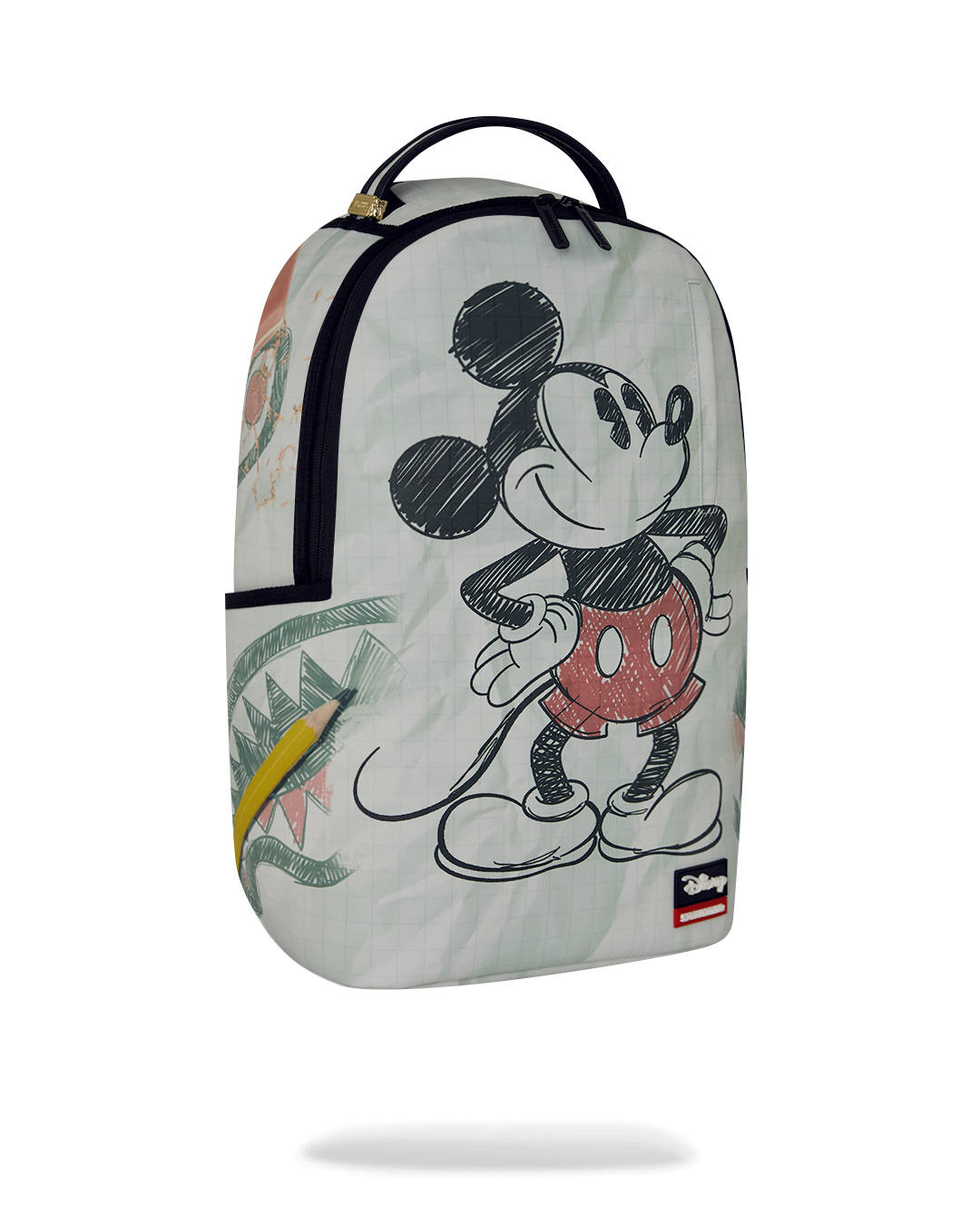 White Mickey Mouse sketch mini backpack with side panel graphic and navy straps