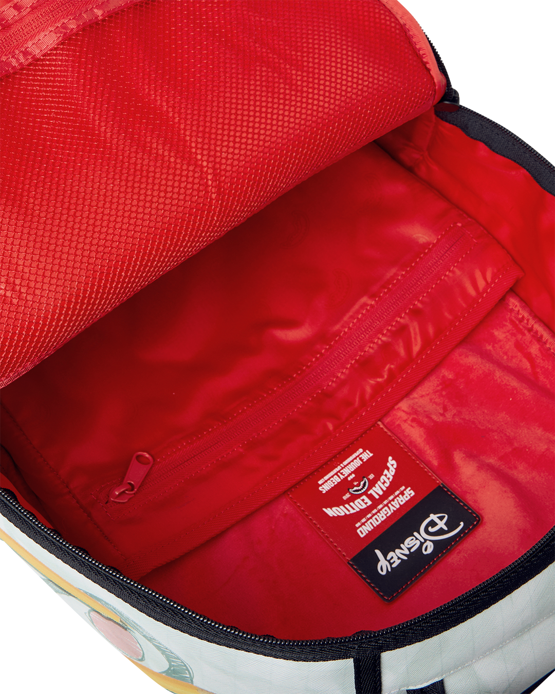 Interior lining of Mickey Mouse sketch mini backpack with zip pocket