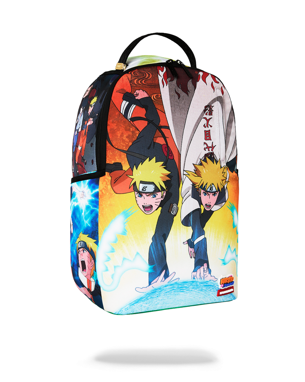Anime character graphic backpack with side view and top handle