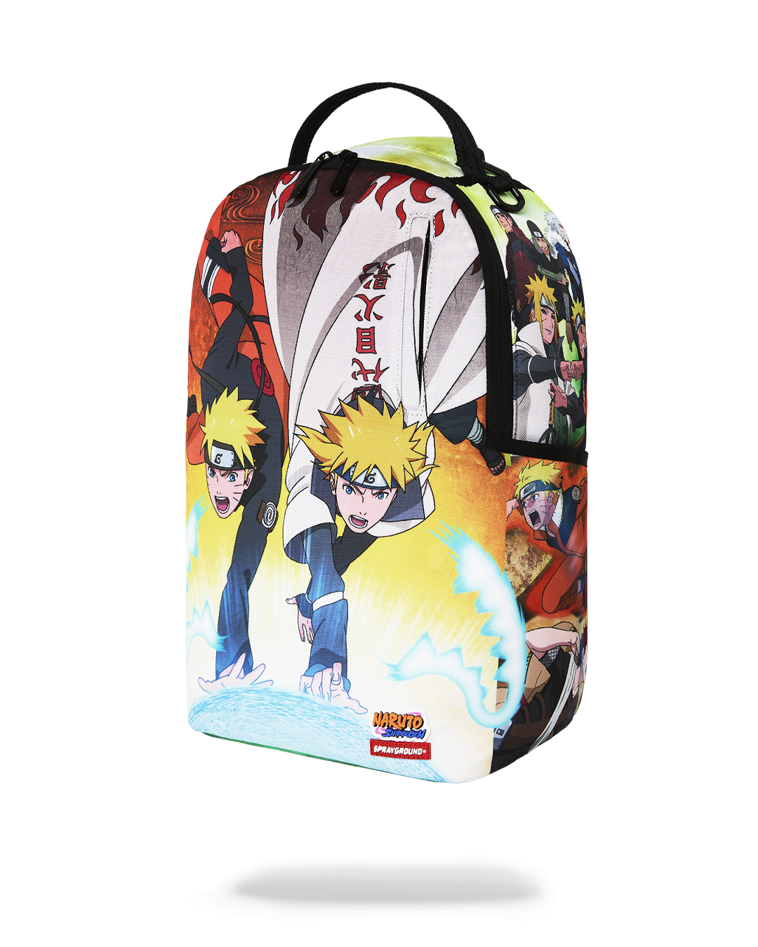 Printed anime backpack with Naruto characters and top handle
