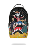 Sprayground anime themed backpack bag with black check pattern and treasure graphic front