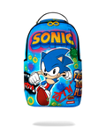 Blue Sonic-themed backpack with large “SONIC” graphic and cartoon character front