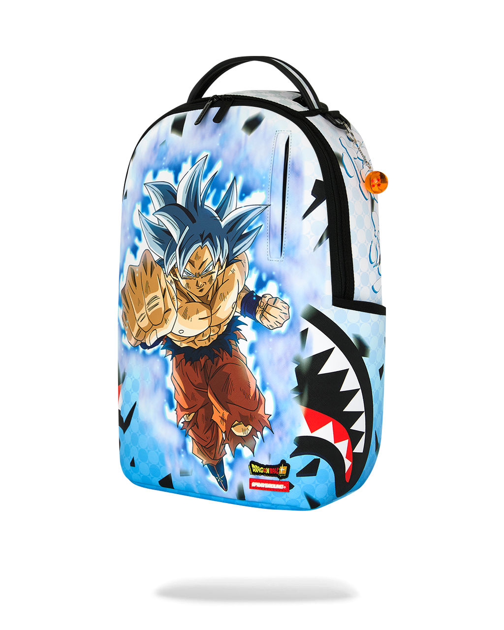 Blue backpack with full Goku action character print and lightning design