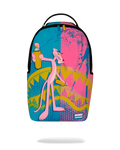 Colorful art-print backpack bag with double top handles and black zipper trim