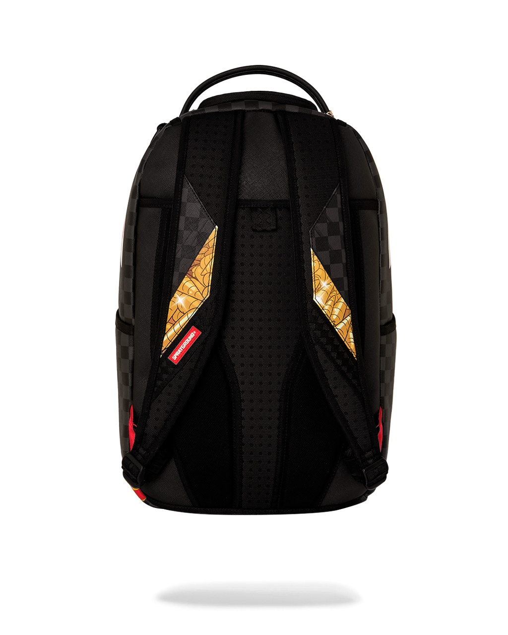 Black mini backpack with perforated back panel and side pocket openings