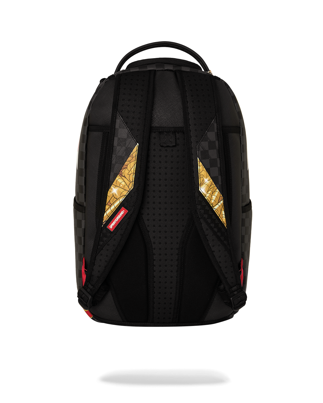 Black mini backpack with perforated back panel and side pocket openings