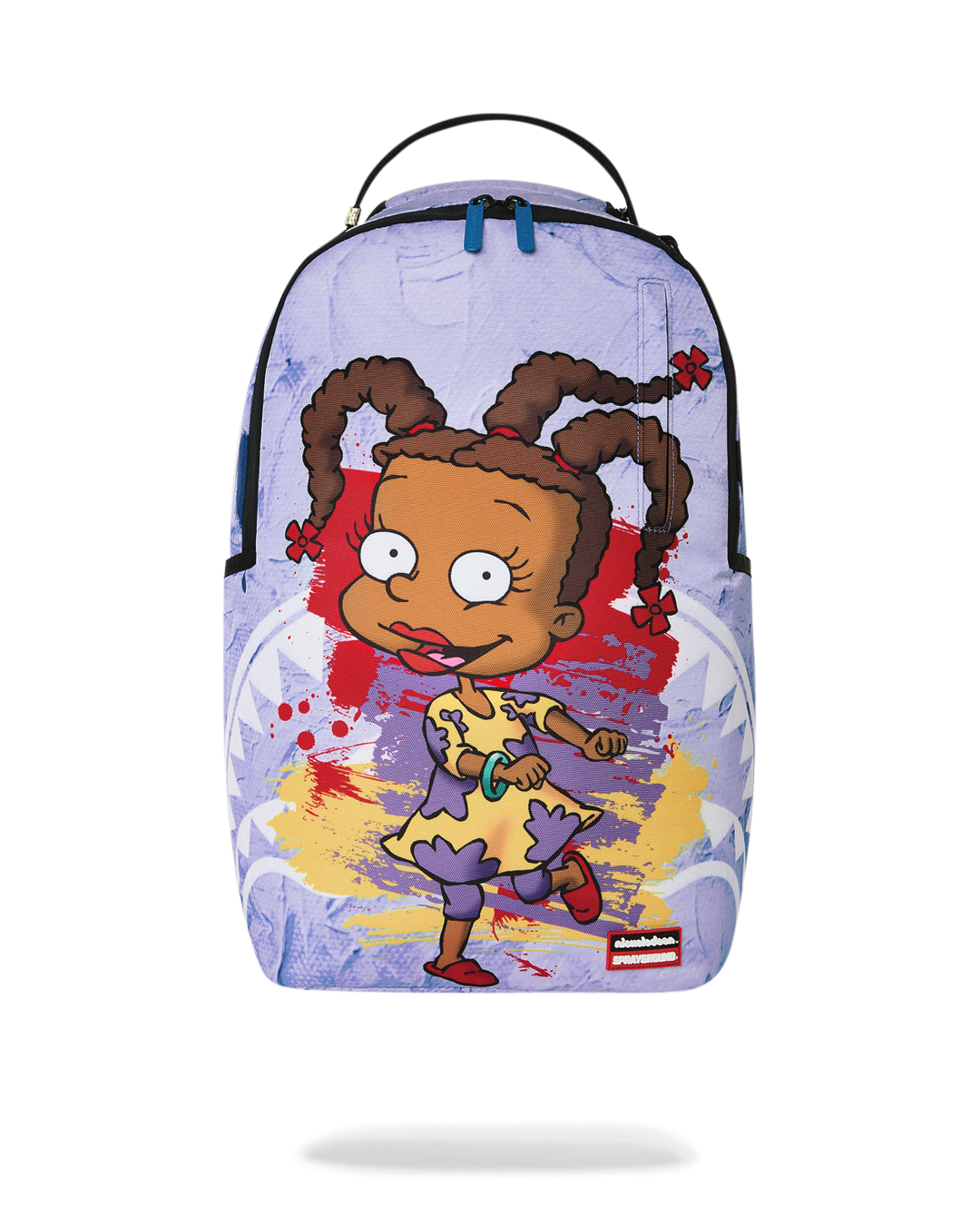 Kids backpack with light purple cartoon art featuring a Rugrats character holding a guitar
