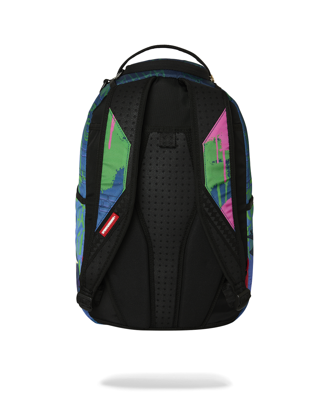 Mini backpack showing black padded back panel with breathable mesh and straps
