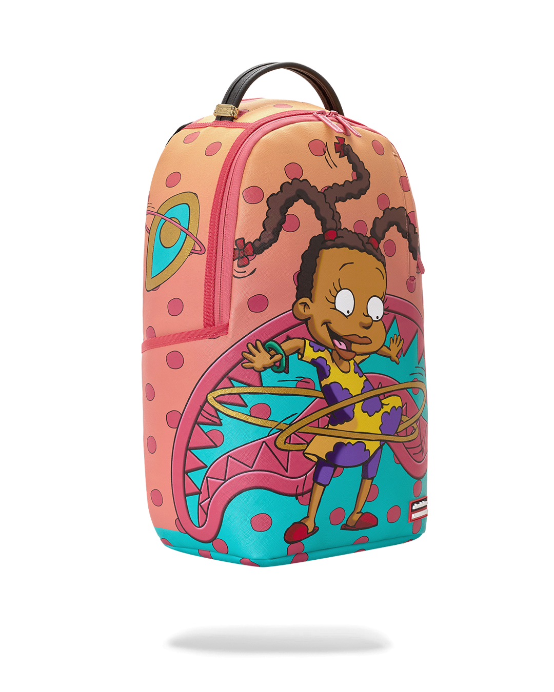 Sprayground Susie hula hoop mini backpack with side artwork and top handle.