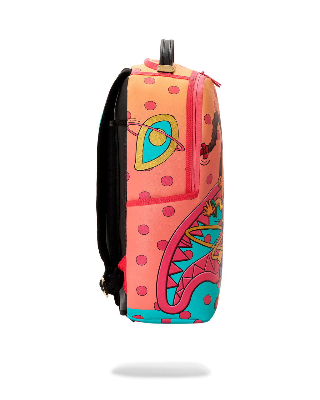 Sprayground mini backpack back view with black padded straps and mesh panel.