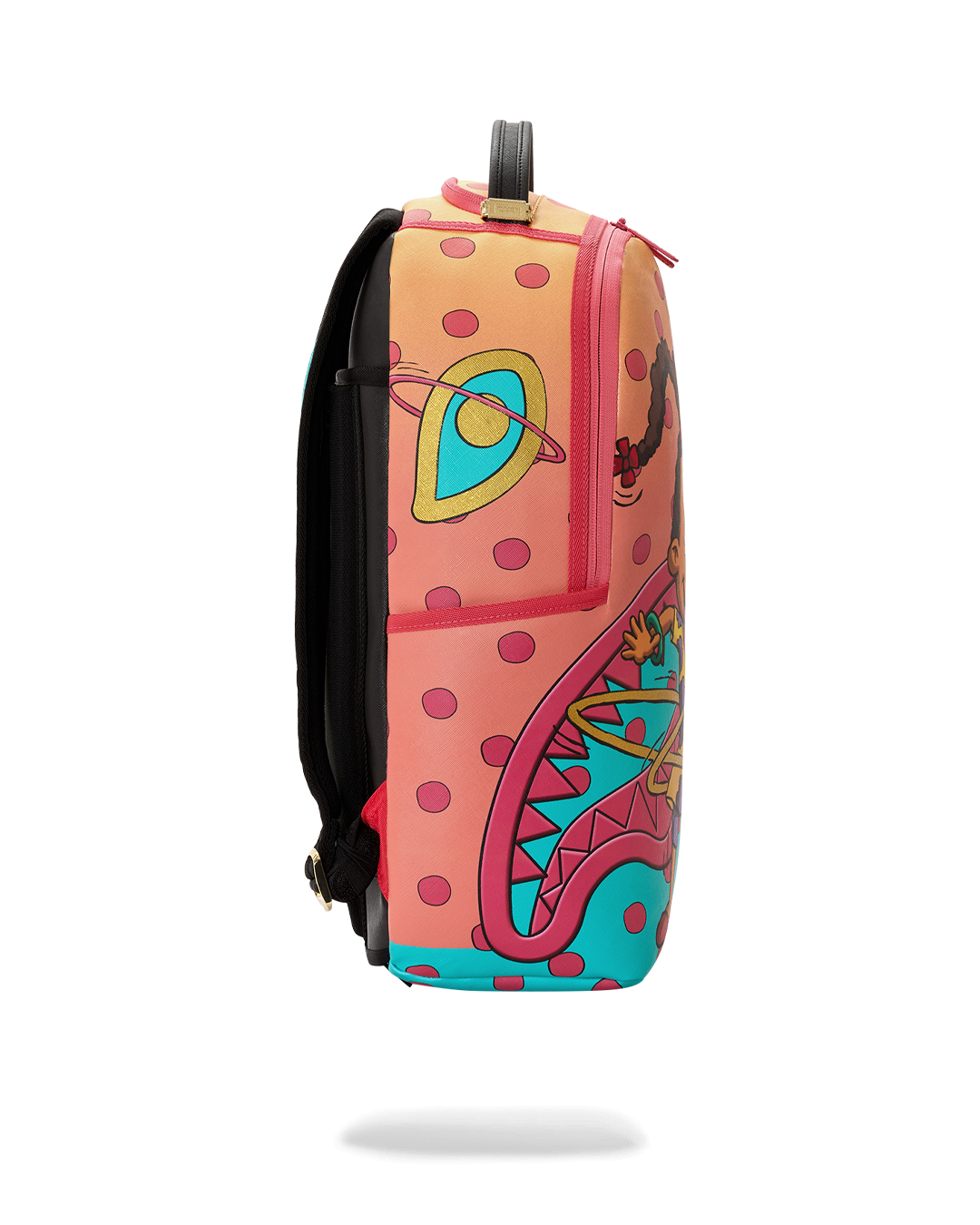 Sprayground mini backpack back view with black padded straps and mesh panel.