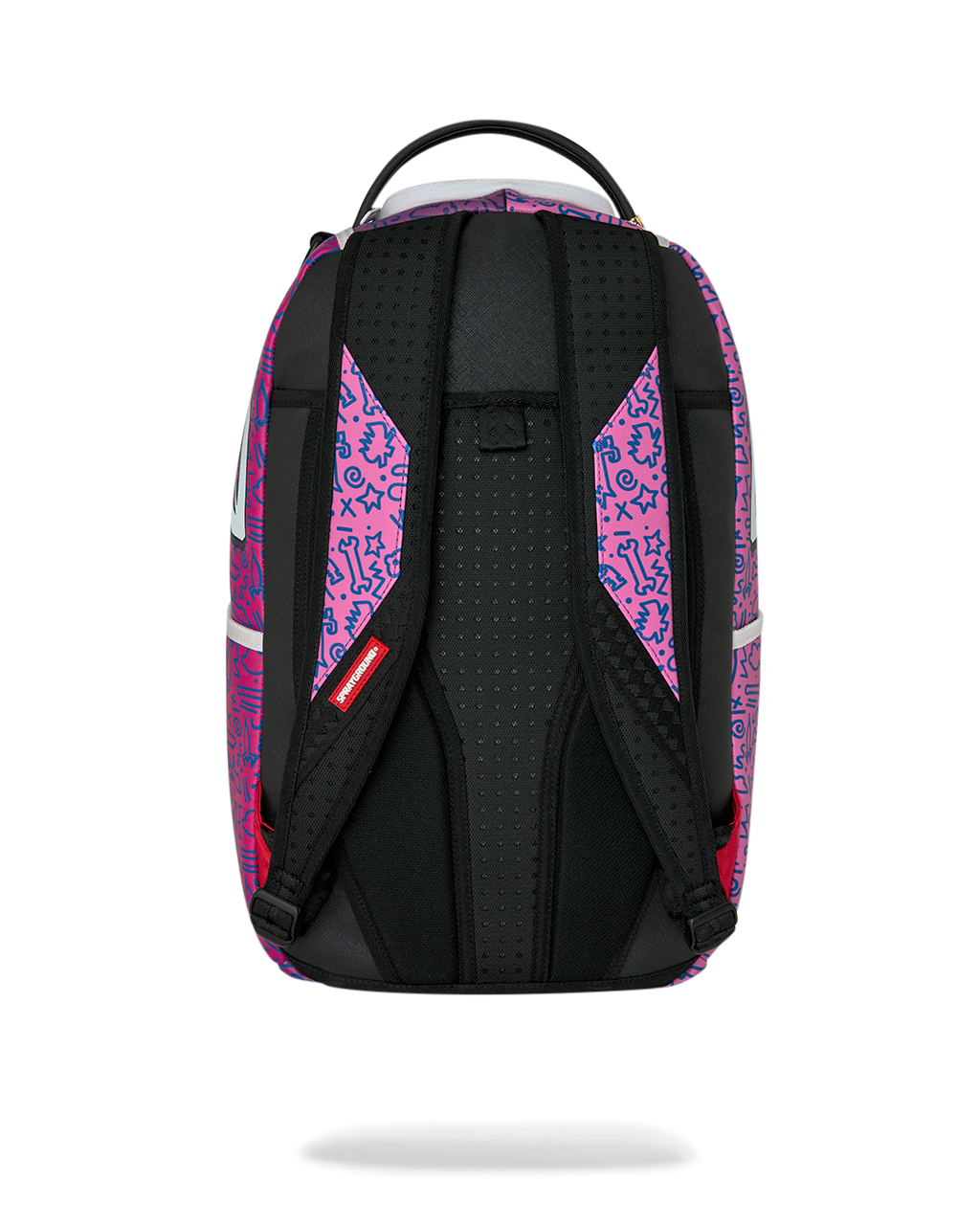 Purple backpack with black padded back panel and dual rear straps.