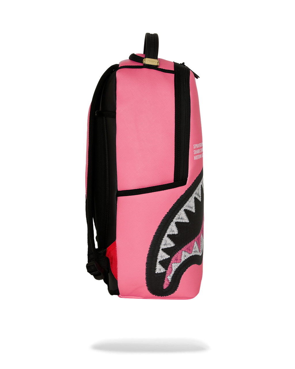 Pink and black backpack back view with adjustable straps