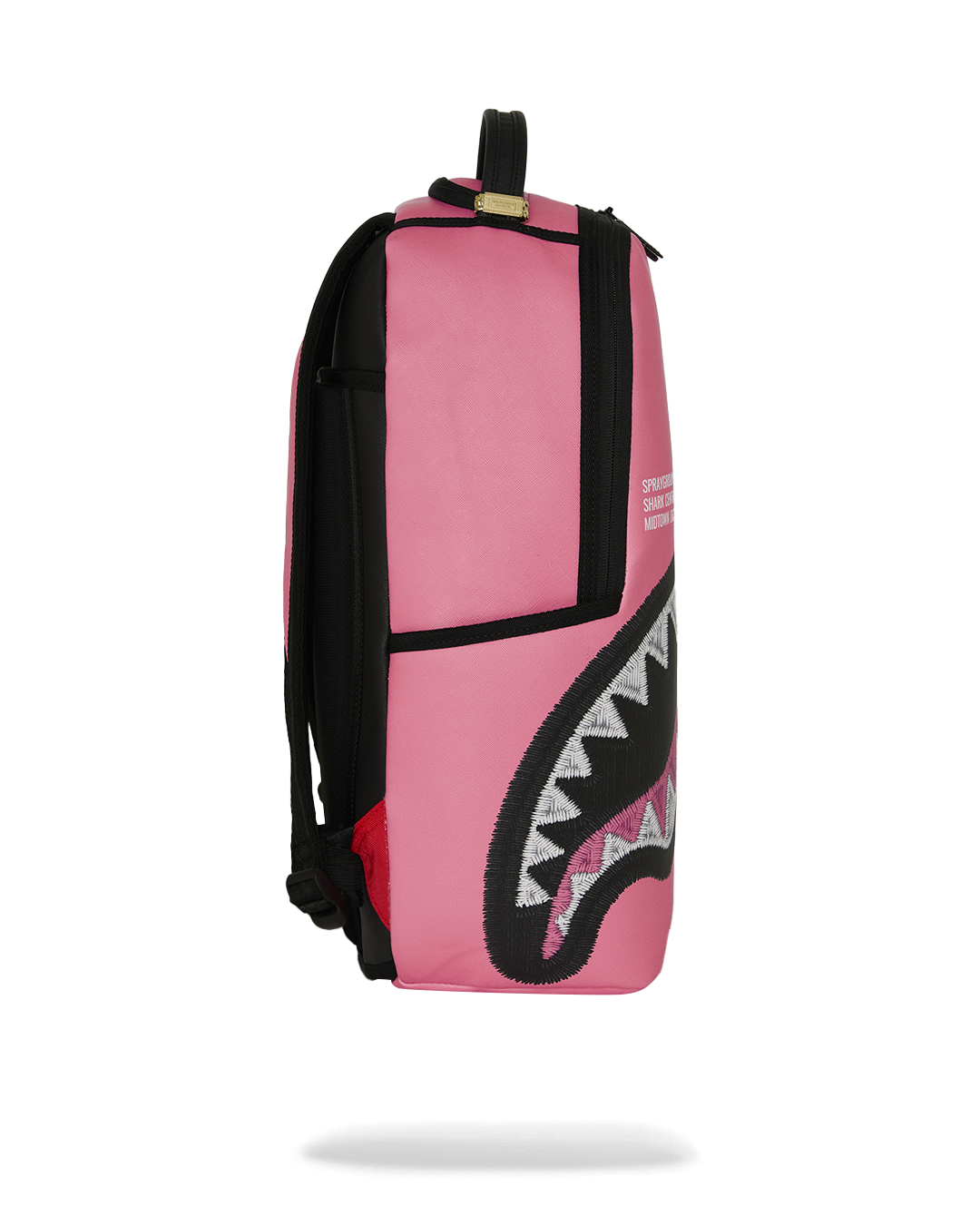 Pink and black backpack back view with adjustable straps
