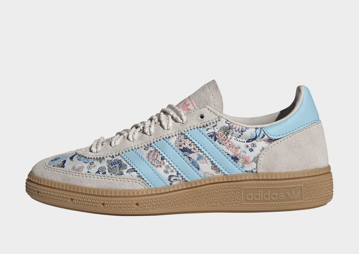 Kids' adidas Spezial sneakers in off-white suede with blue floral side stripes