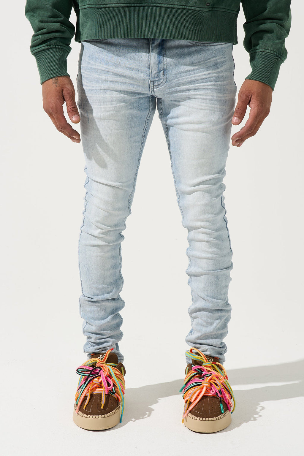 Men's ICE jeans, light blue denim with faded creases and slim straight leg