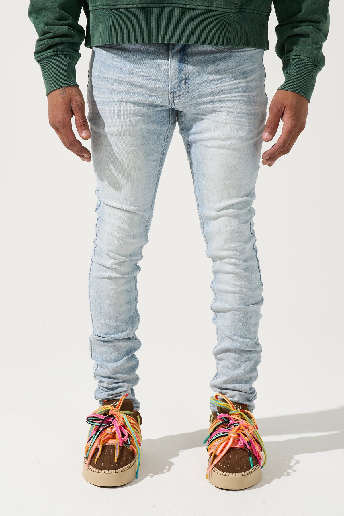 Men's ICE jeans, light blue denim with faded creases and slim straight leg